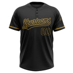 Custom Black Black-Old Gold Two-Button Unisex Softball Jersey photo 2