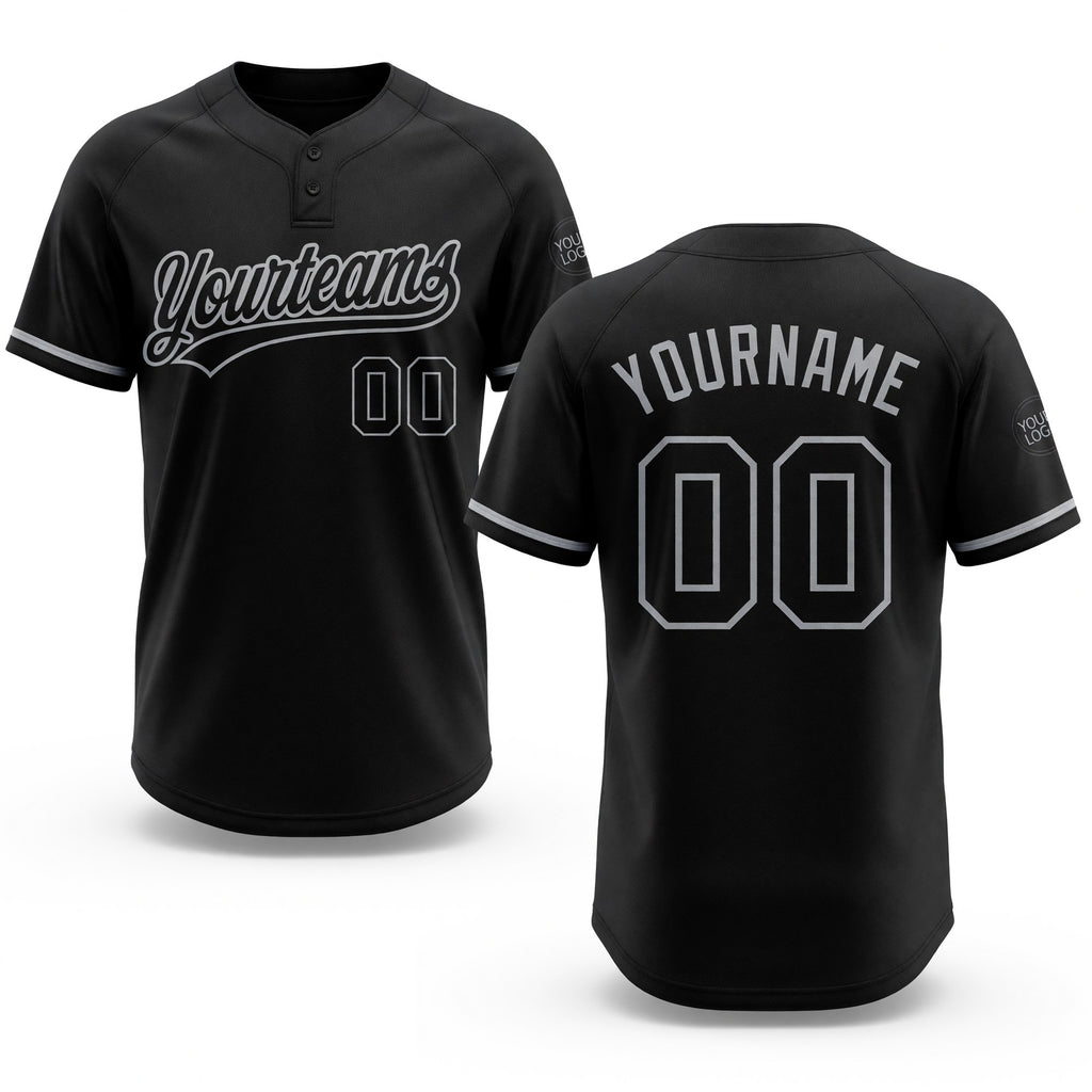 Custom Black Black-Gray Two-Button Unisex Softball Jersey