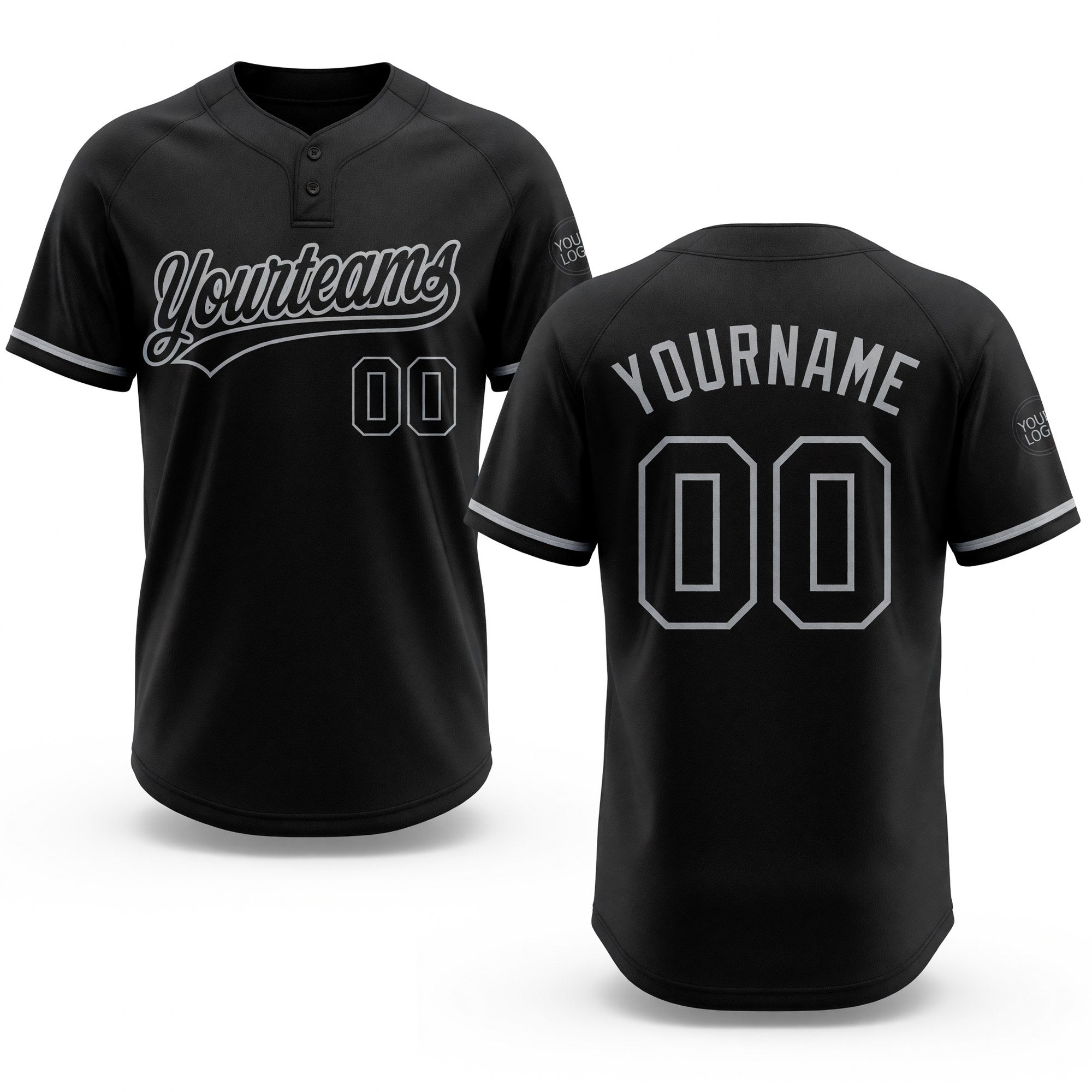 Custom Black Black-Gray Two-Button Unisex Softball Jersey