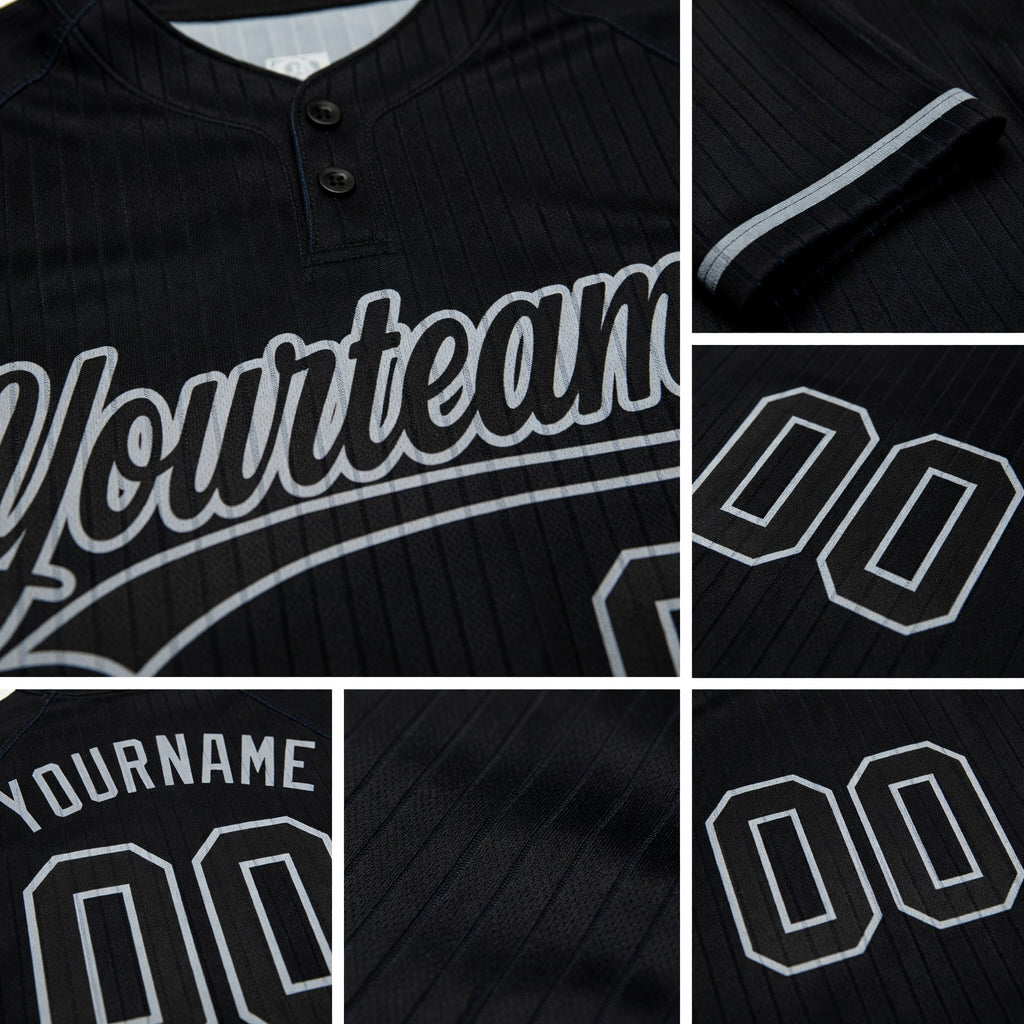 Custom Black Black-Gray Two-Button Unisex Softball Jersey detail