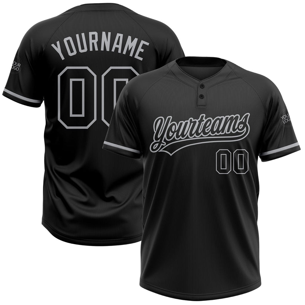 Custom Black Black-Gray Two-Button Unisex Softball Jersey photo 1