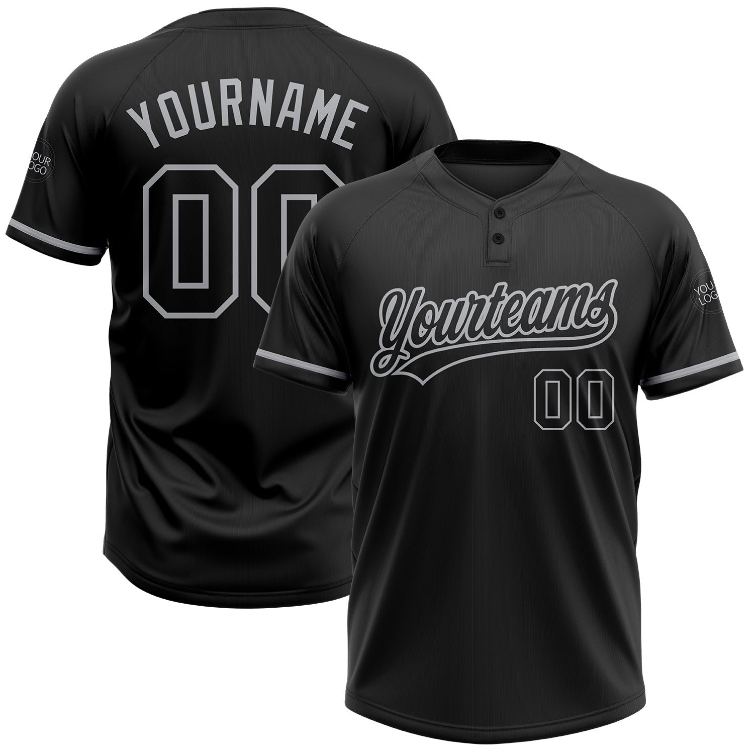 Custom Black Black-Gray Two-Button Unisex Softball Jersey photo 1
