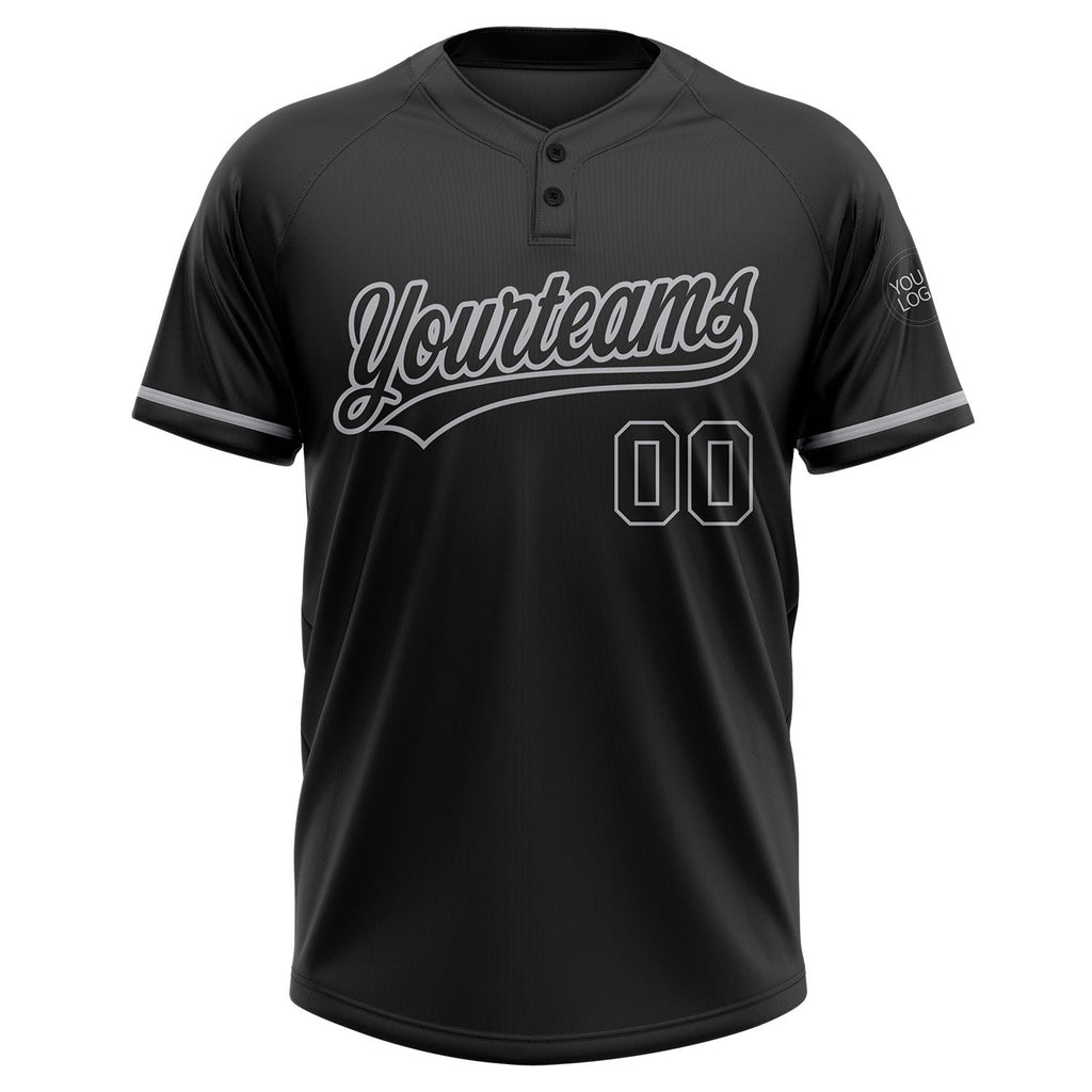 Custom Black Black-Gray Two-Button Unisex Softball Jersey photo 2