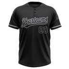 Custom Black Black-Gray Two-Button Unisex Softball Jersey photo 2