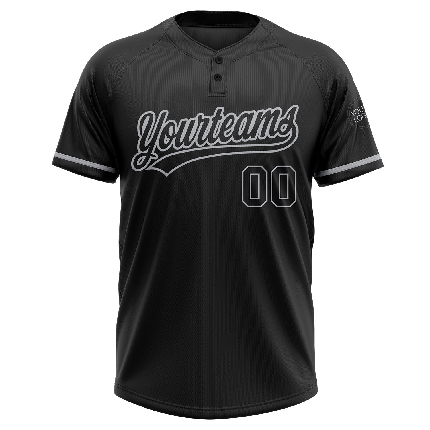 Custom Black Black-Gray Two-Button Unisex Softball Jersey photo 2