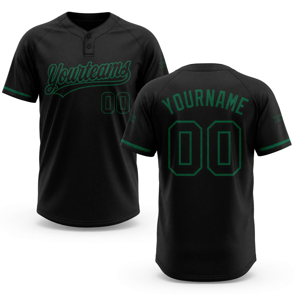 Custom Black Black-Kelly Green Two-Button Unisex Softball Jersey