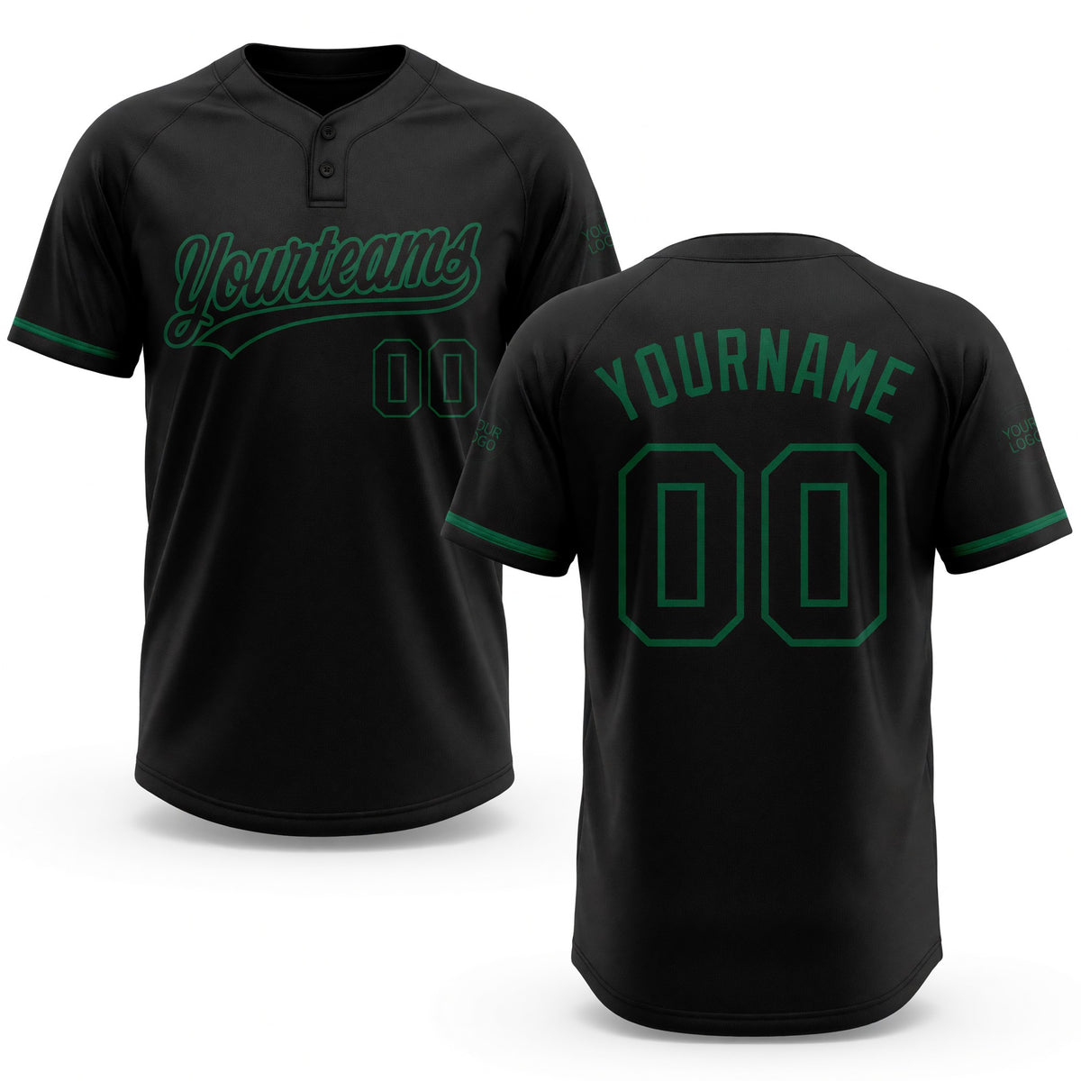 Custom Black Black-Kelly Green Two-Button Unisex Softball Jersey