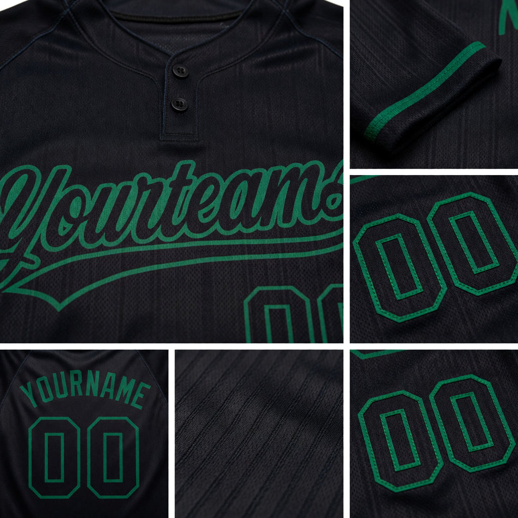 Custom Black Black-Kelly Green Two-Button Unisex Softball Jersey detail