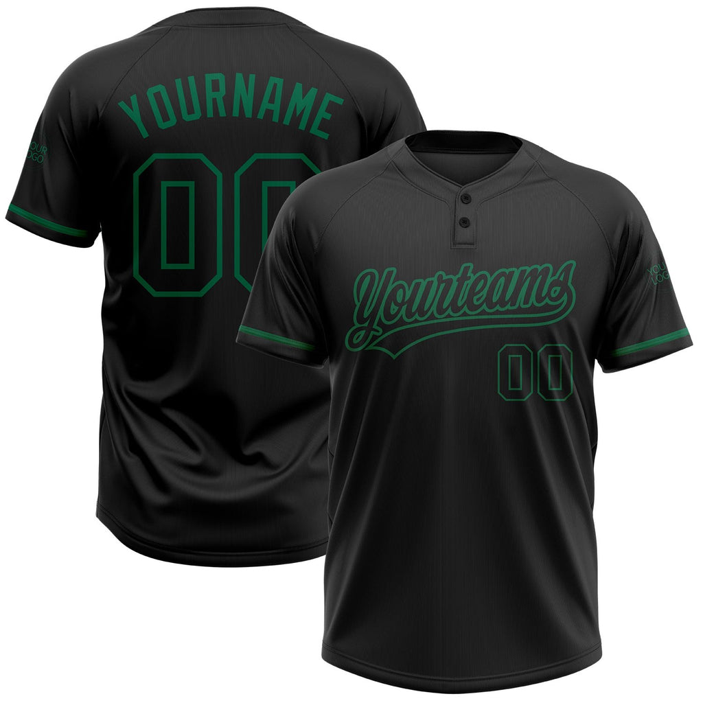 Custom Black Black-Kelly Green Two-Button Unisex Softball Jersey photo 1