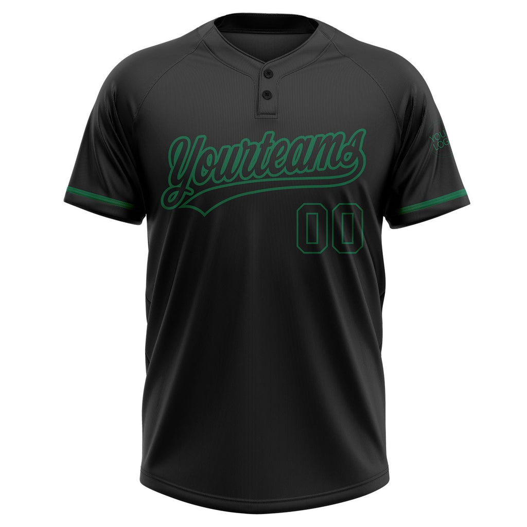 Custom Black Black-Kelly Green Two-Button Unisex Softball Jersey photo 2