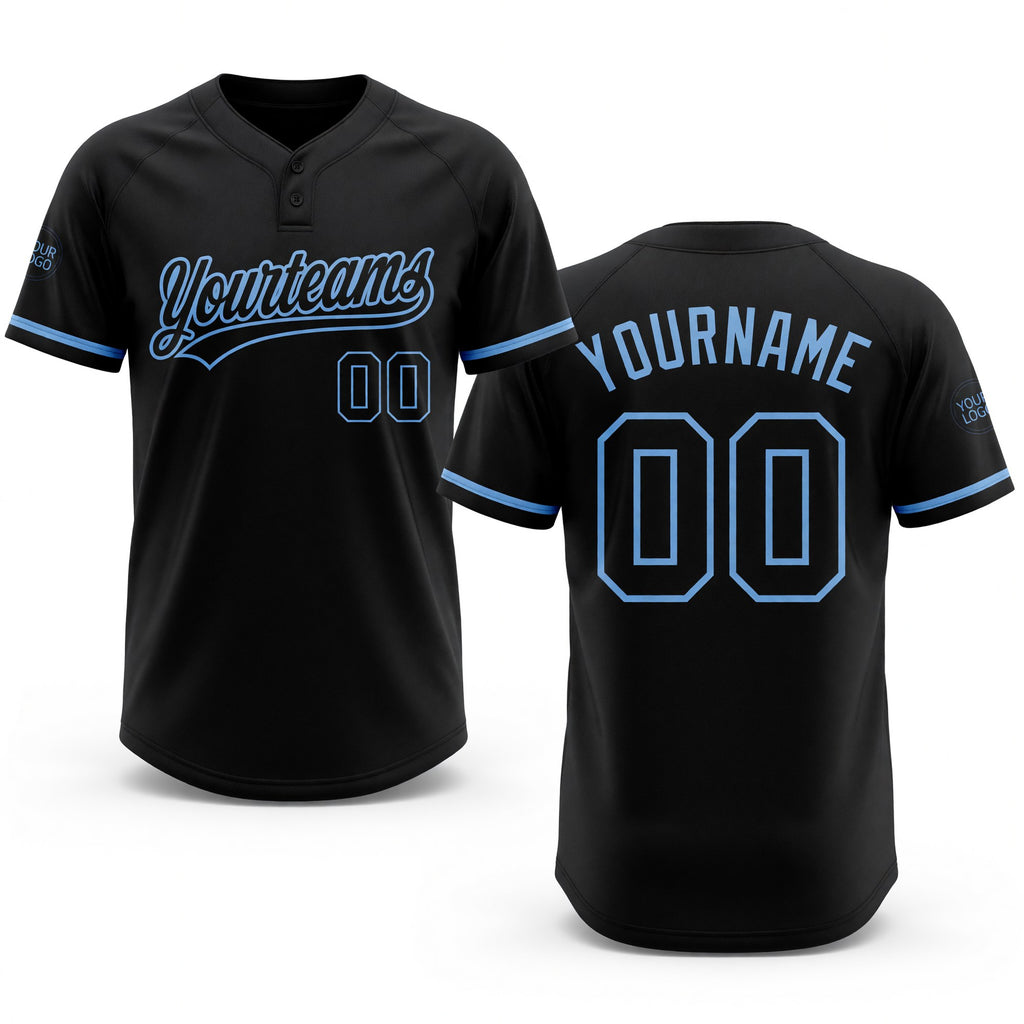 Custom Black Black-Light Blue Two-Button Unisex Softball Jersey