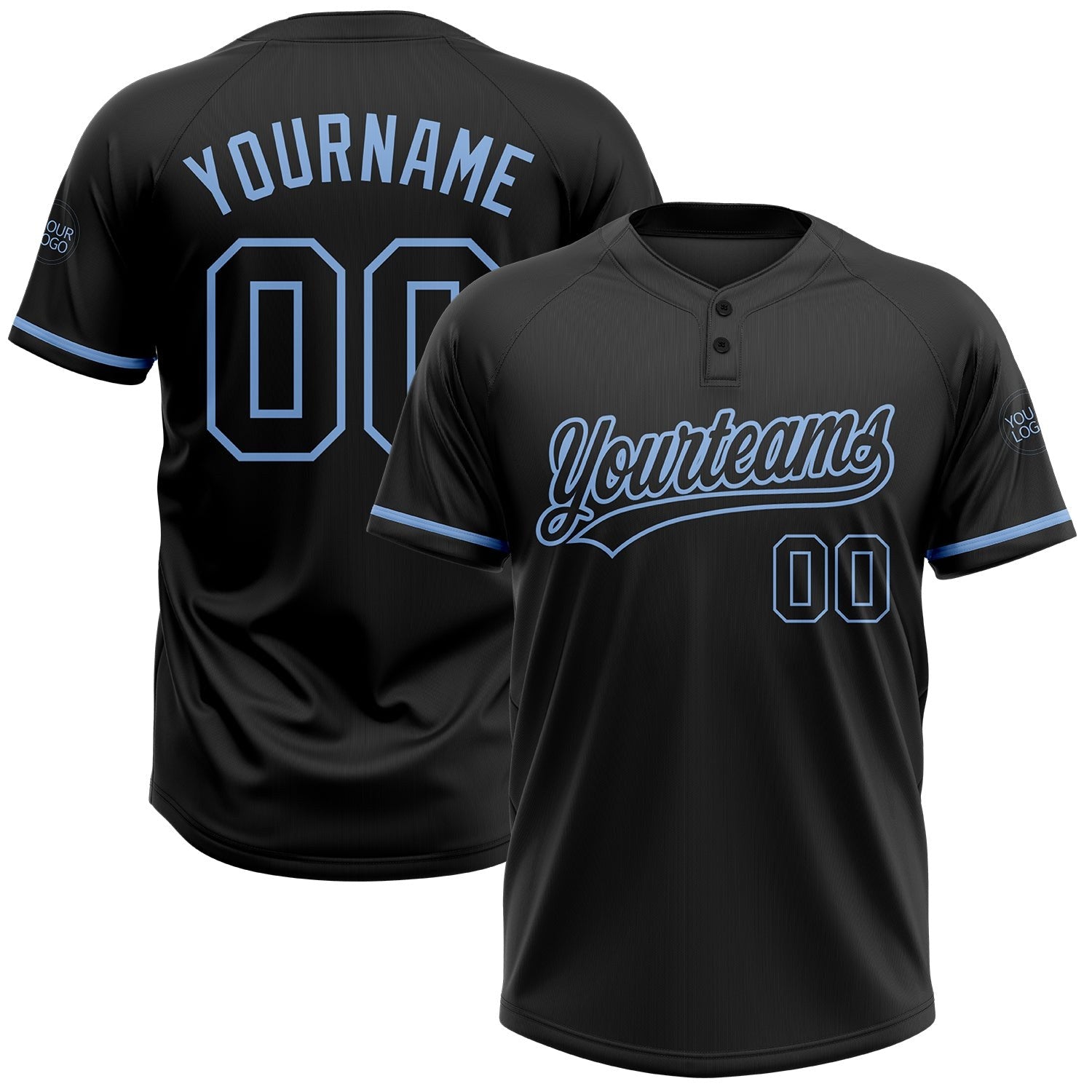 Custom Black Black-Light Blue Two-Button Unisex Softball Jersey photo 1