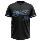 Custom Black Black-Light Blue Two-Button Unisex Softball Jersey photo 2