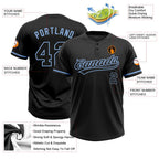 Custom Black Black-Light Blue Two-Button Unisex Softball Jersey photo 3