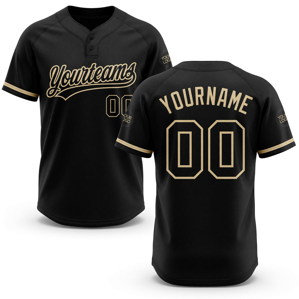 Custom Black Black-City Cream Two-Button Unisex Softball Jersey
