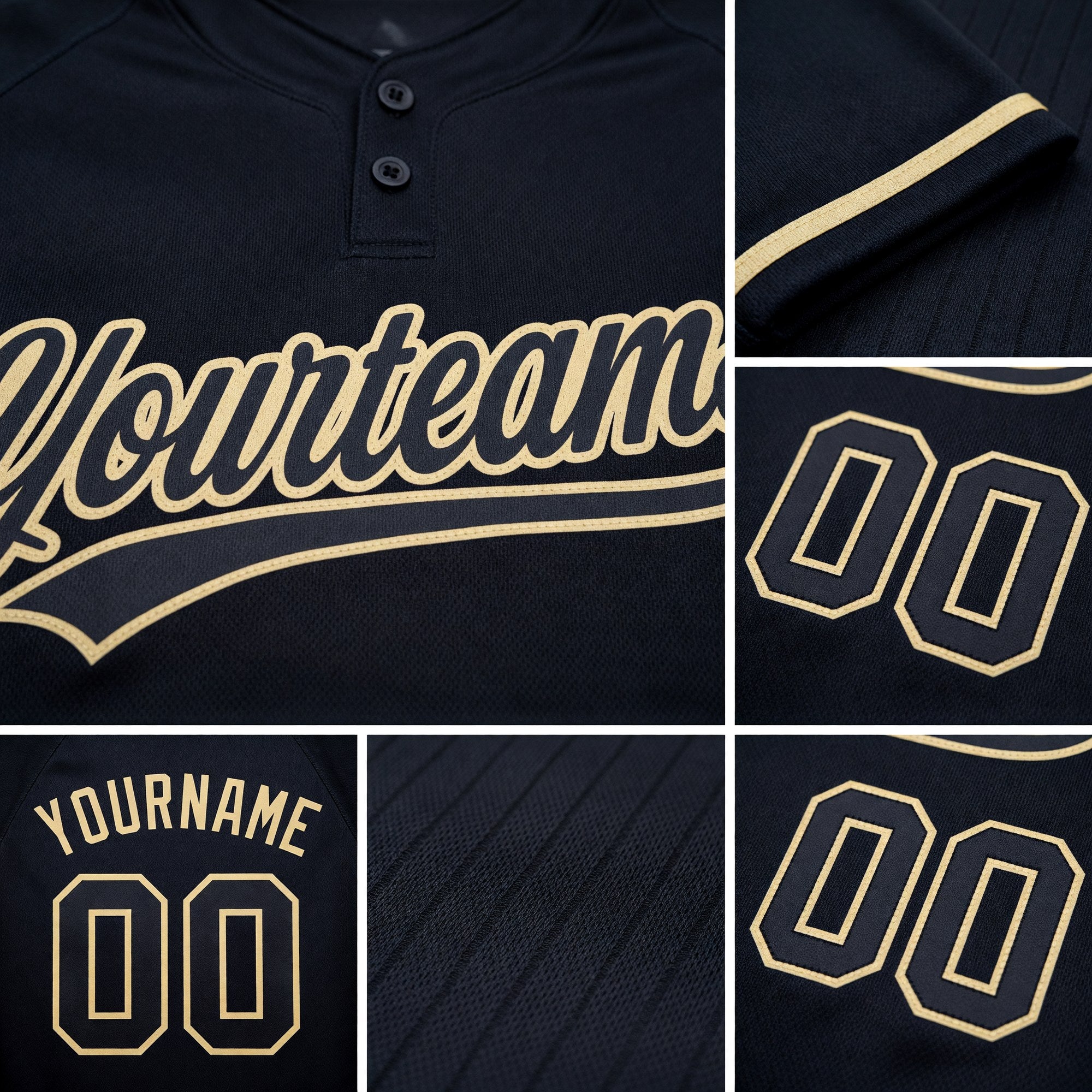 Custom Black Black-City Cream Two-Button Unisex Softball Jersey detail