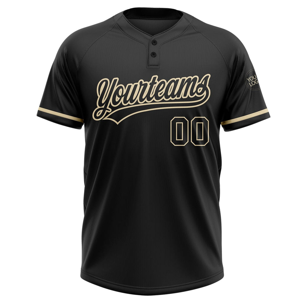 Custom Black Black-City Cream Two-Button Unisex Softball Jersey photo 2