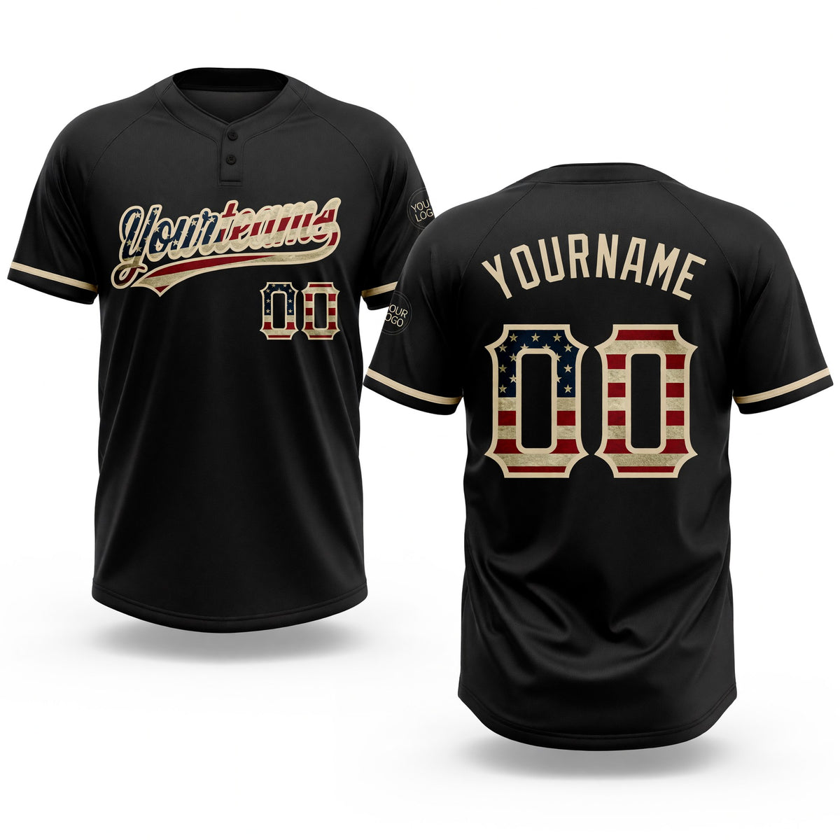 Custom Black Vintage USA Flag-City Cream Two-Button Unisex Softball Jersey