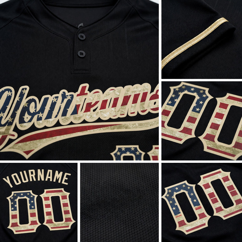 Custom Black Vintage USA Flag-City Cream Two-Button Unisex Softball Jersey detail