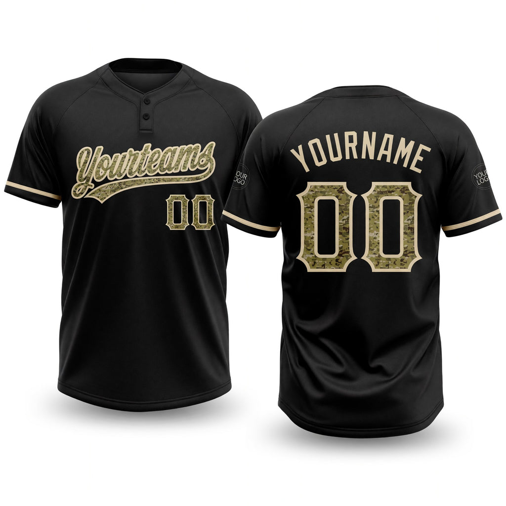Custom Black Camo-City Cream Two-Button Unisex Softball Jersey