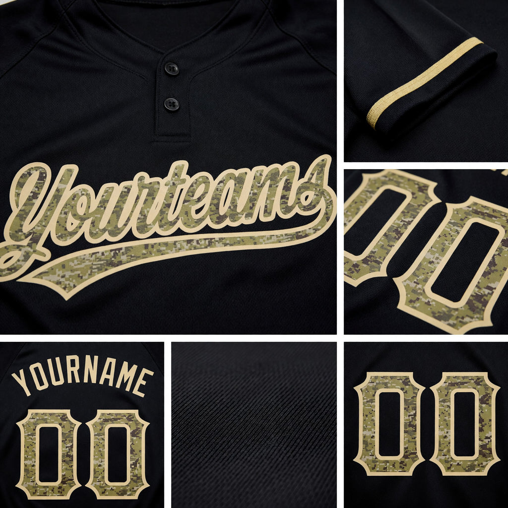 Custom Black Camo-City Cream Two-Button Unisex Softball Jersey detail