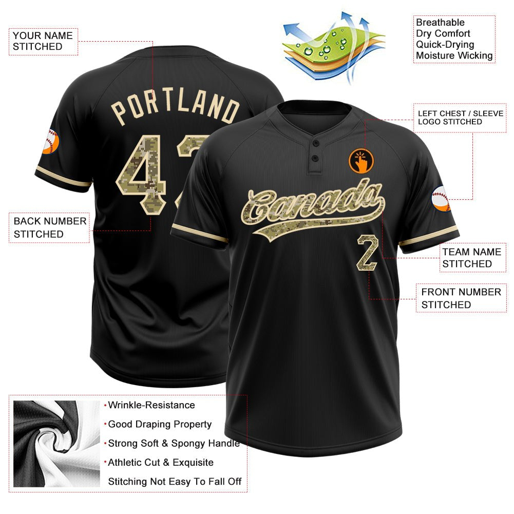 Custom Black Camo-City Cream Two-Button Unisex Softball Jersey photo 3