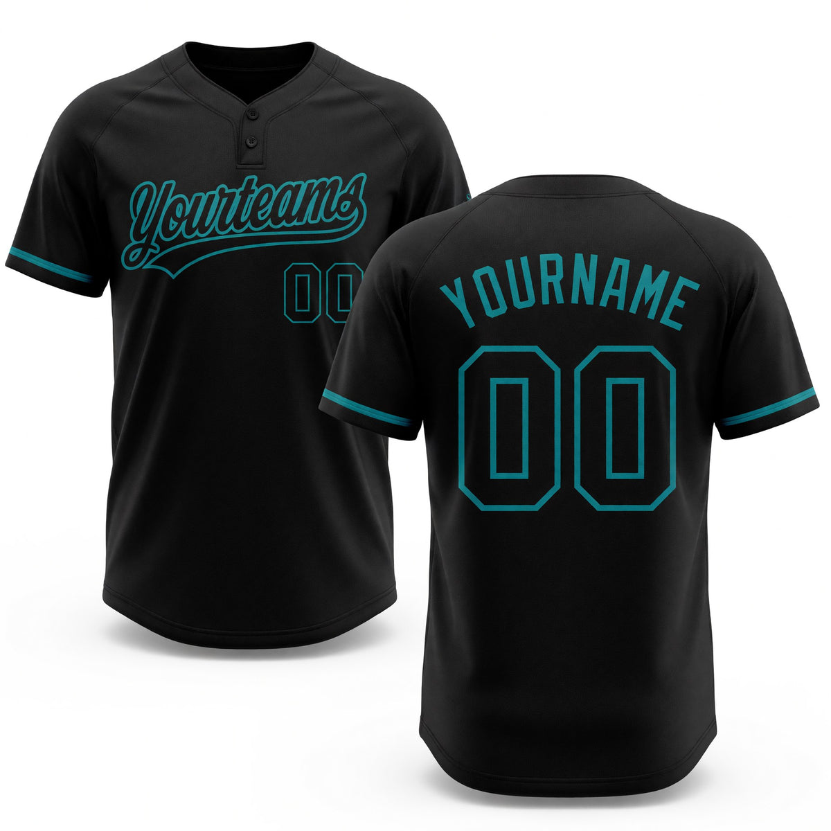 Custom Black Black-Teal Two-Button Unisex Softball Jersey