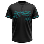 Custom Black Black-Teal Two-Button Unisex Softball Jersey photo 2