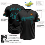 Custom Black Black-Teal Two-Button Unisex Softball Jersey photo 3