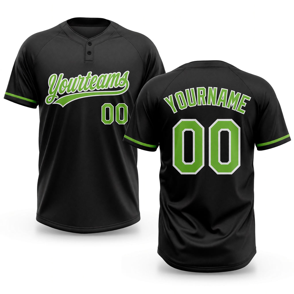 Custom Black Neon Green-White Two-Button Unisex Softball Jersey