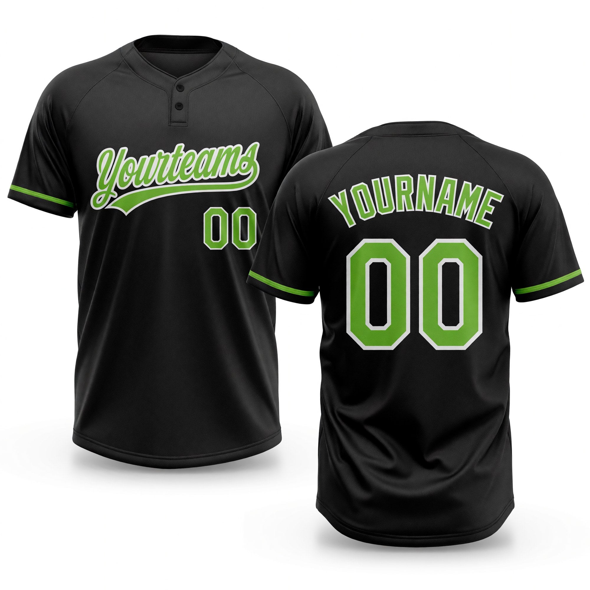 Custom Black Neon Green-White Two-Button Unisex Softball Jersey