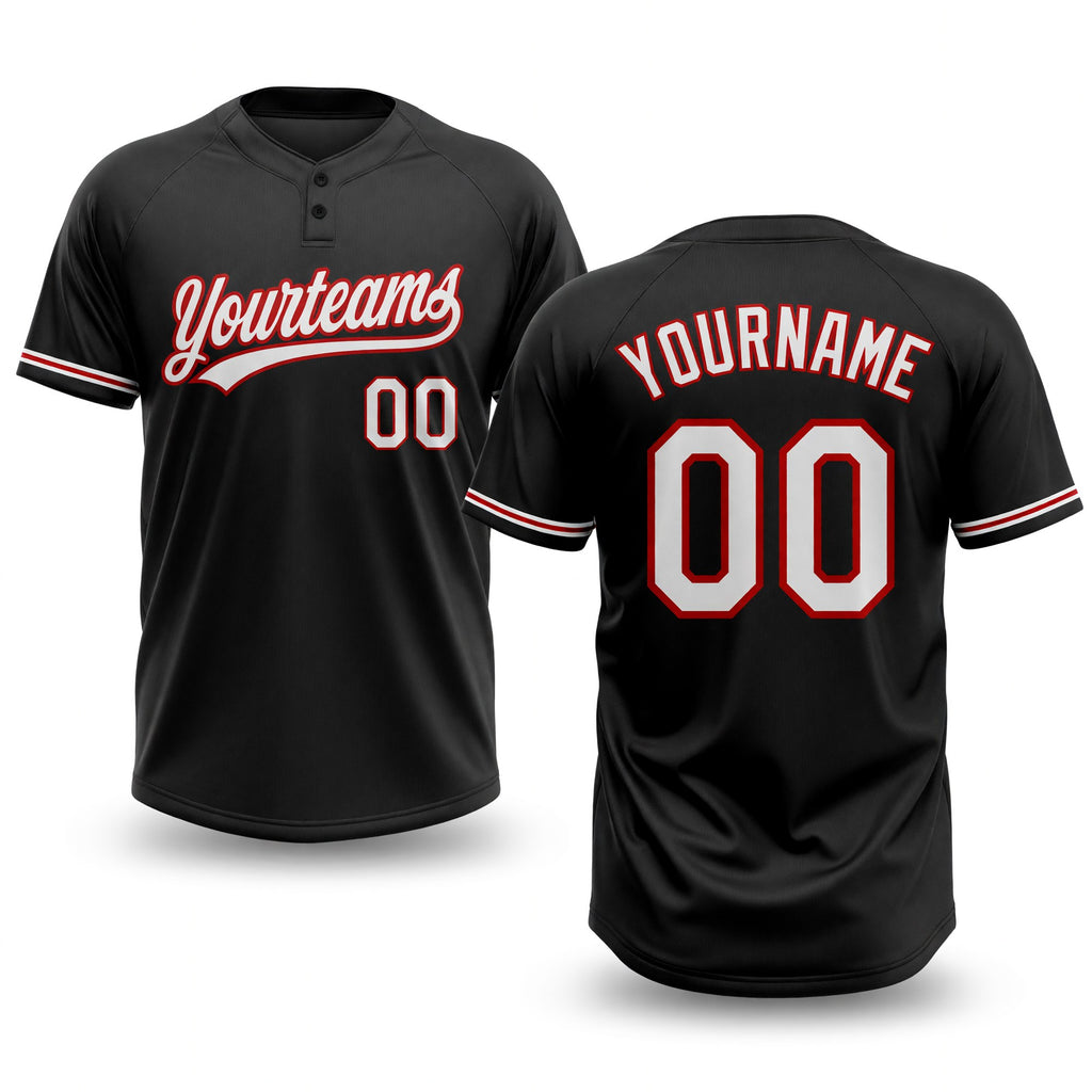 Custom Black White-Red Two-Button Unisex Softball Jersey