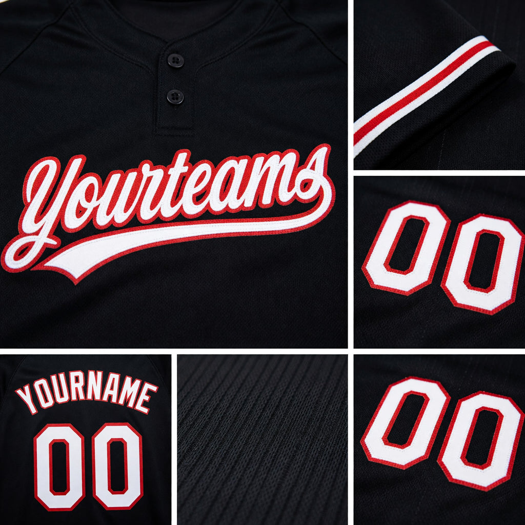 Custom Black White-Red Two-Button Unisex Softball Jersey detail