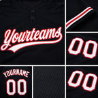 Custom Black White-Red Two-Button Unisex Softball Jersey detail