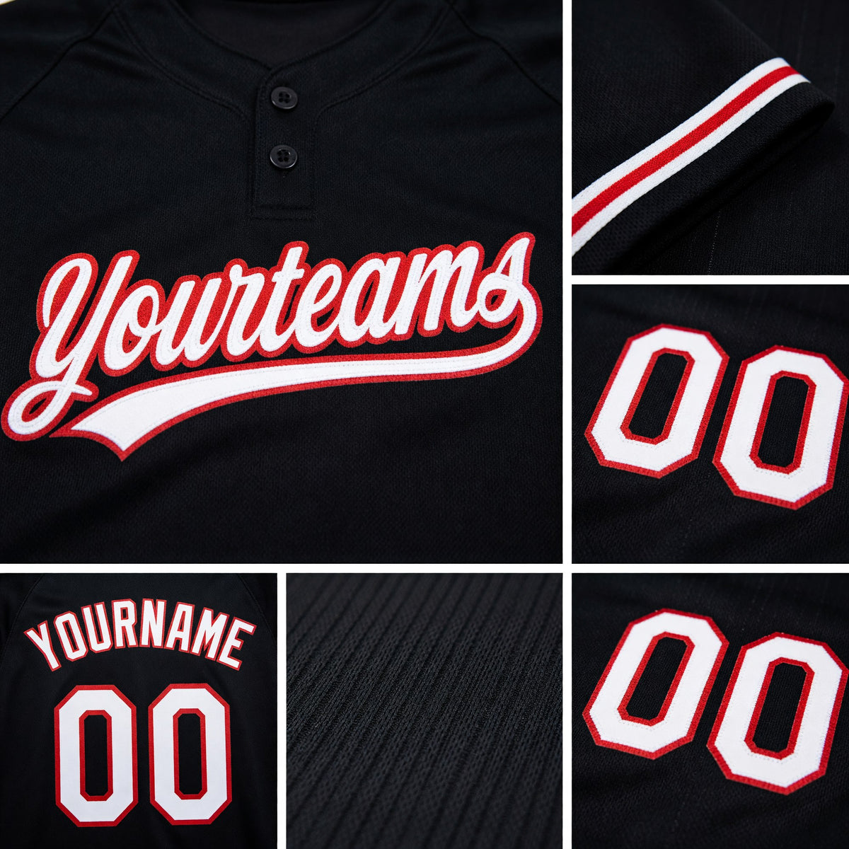 Custom Black White-Red Two-Button Unisex Softball Jersey detail