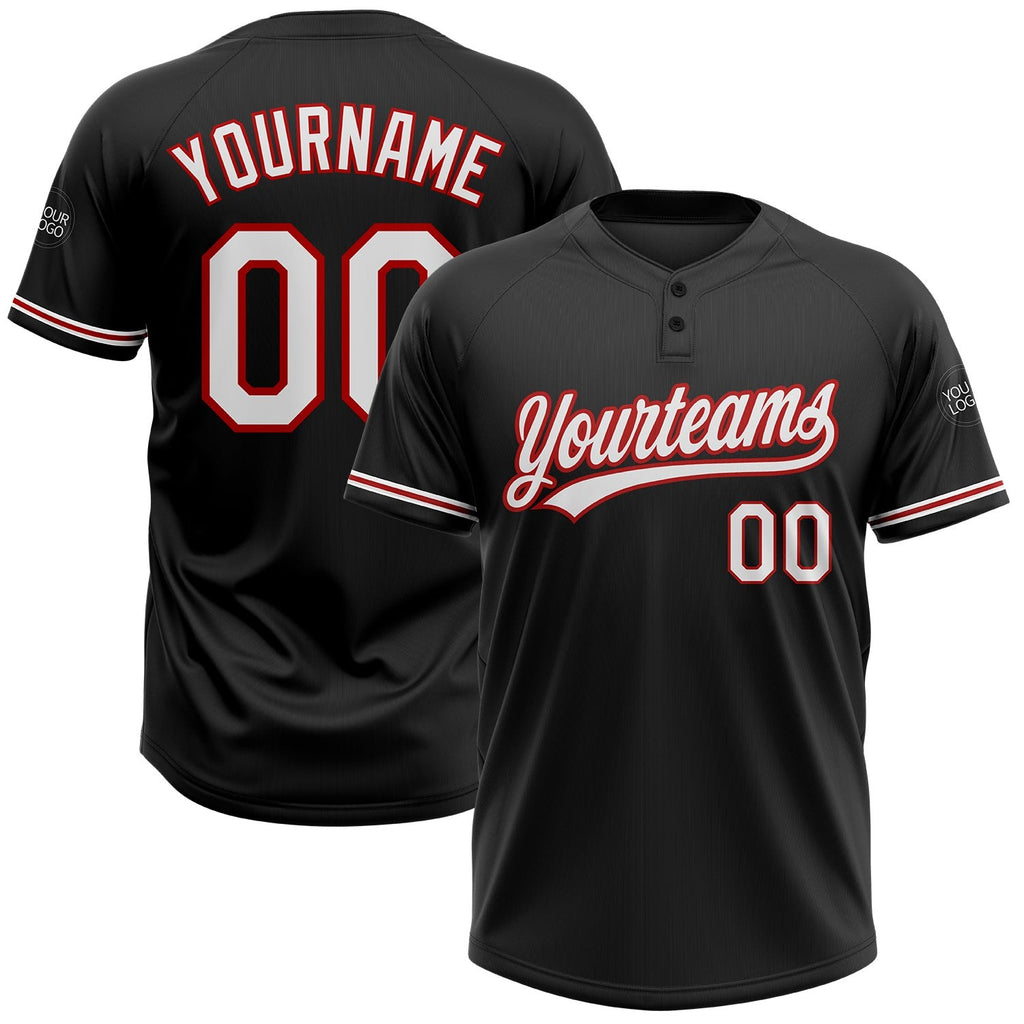 Custom Black White-Red Two-Button Unisex Softball Jersey photo 1