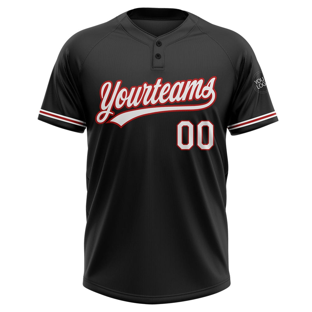 Custom Black White-Red Two-Button Unisex Softball Jersey photo 2