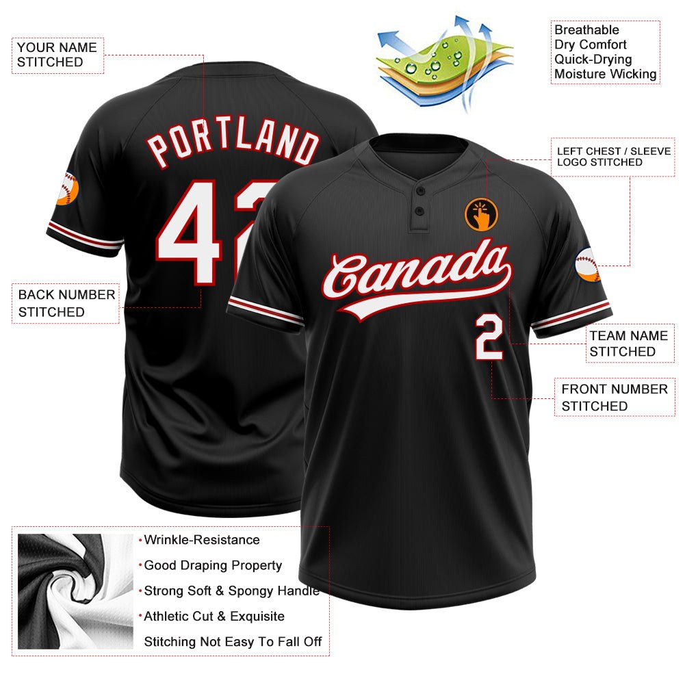 Custom Black White-Red Two-Button Unisex Softball Jersey photo 3