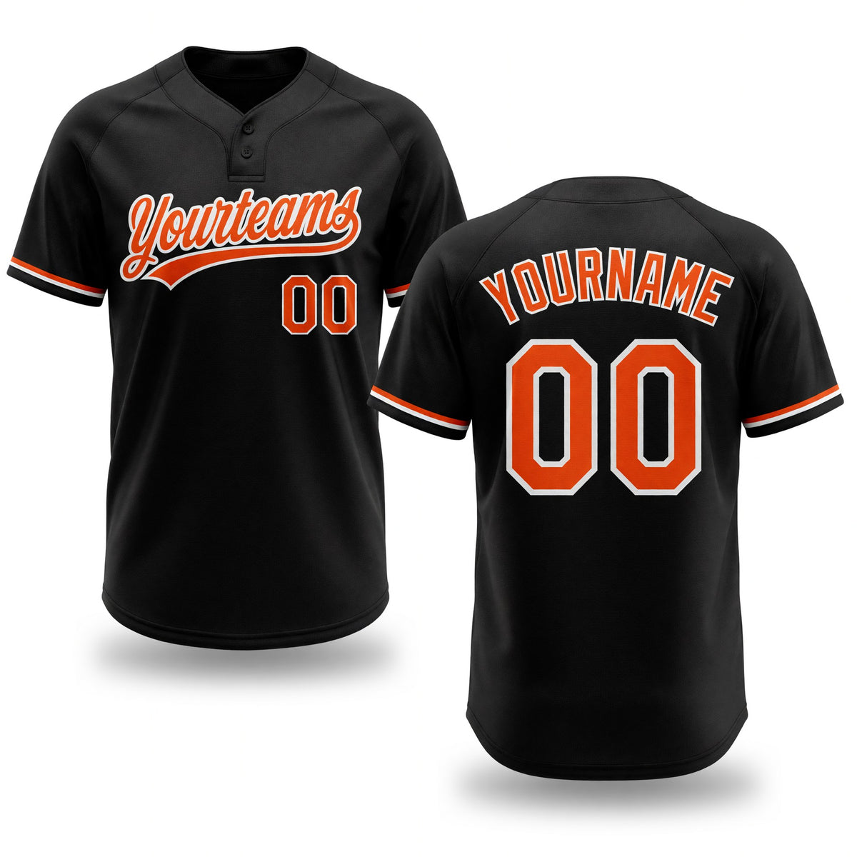 Custom Black Orange-White Two-Button Unisex Softball Jersey