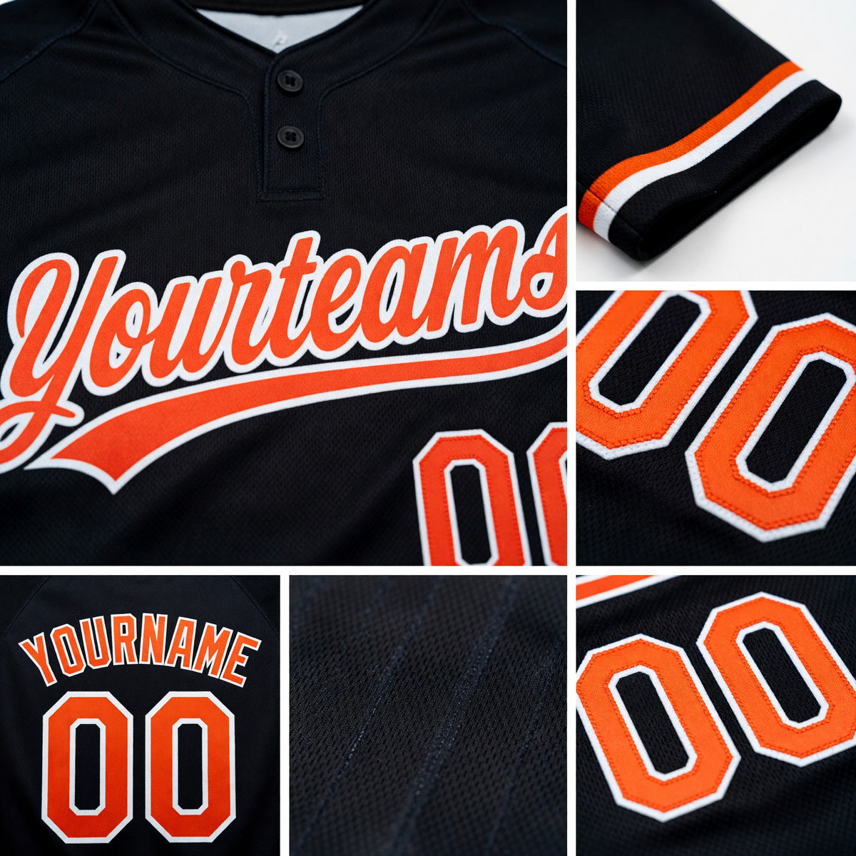 Custom Black Orange-White Two-Button Unisex Softball Jersey detail