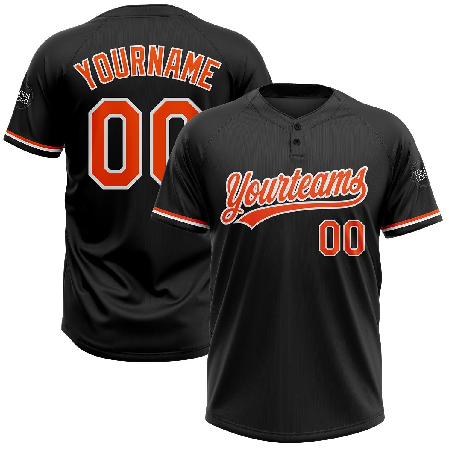 Custom Black Orange-White Two-Button Unisex Softball Jersey photo 1