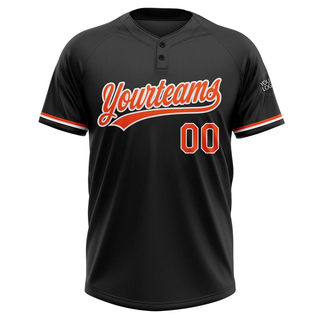 Custom Black Orange-White Two-Button Unisex Softball Jersey photo 2