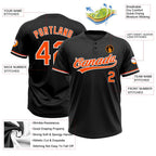 Custom Black Orange-White Two-Button Unisex Softball Jersey photo 3