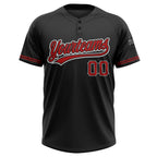 Custom Black Red-White Two-Button Unisex Softball Jersey photo 2