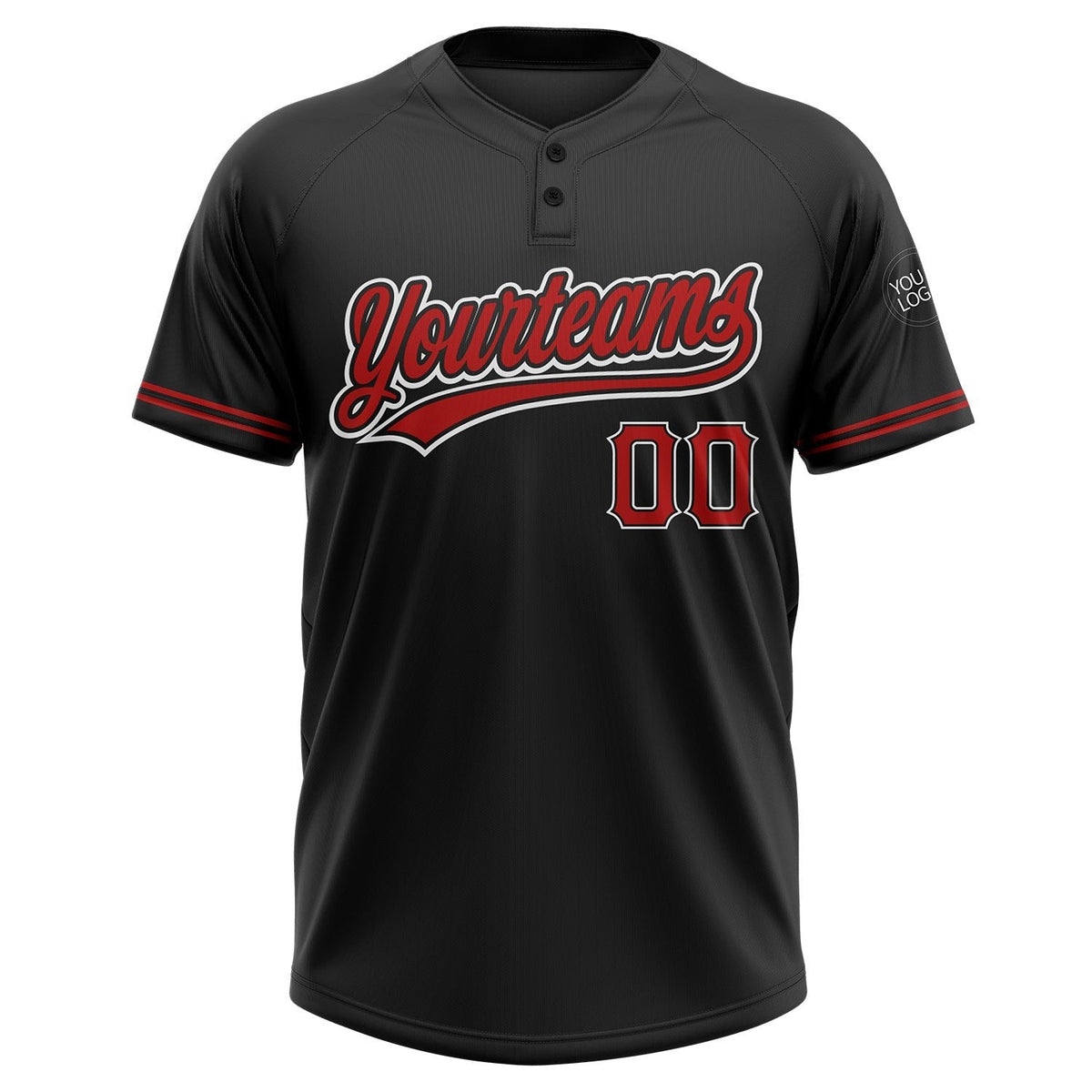 Custom Black Red-White Two-Button Unisex Softball Jersey photo 2