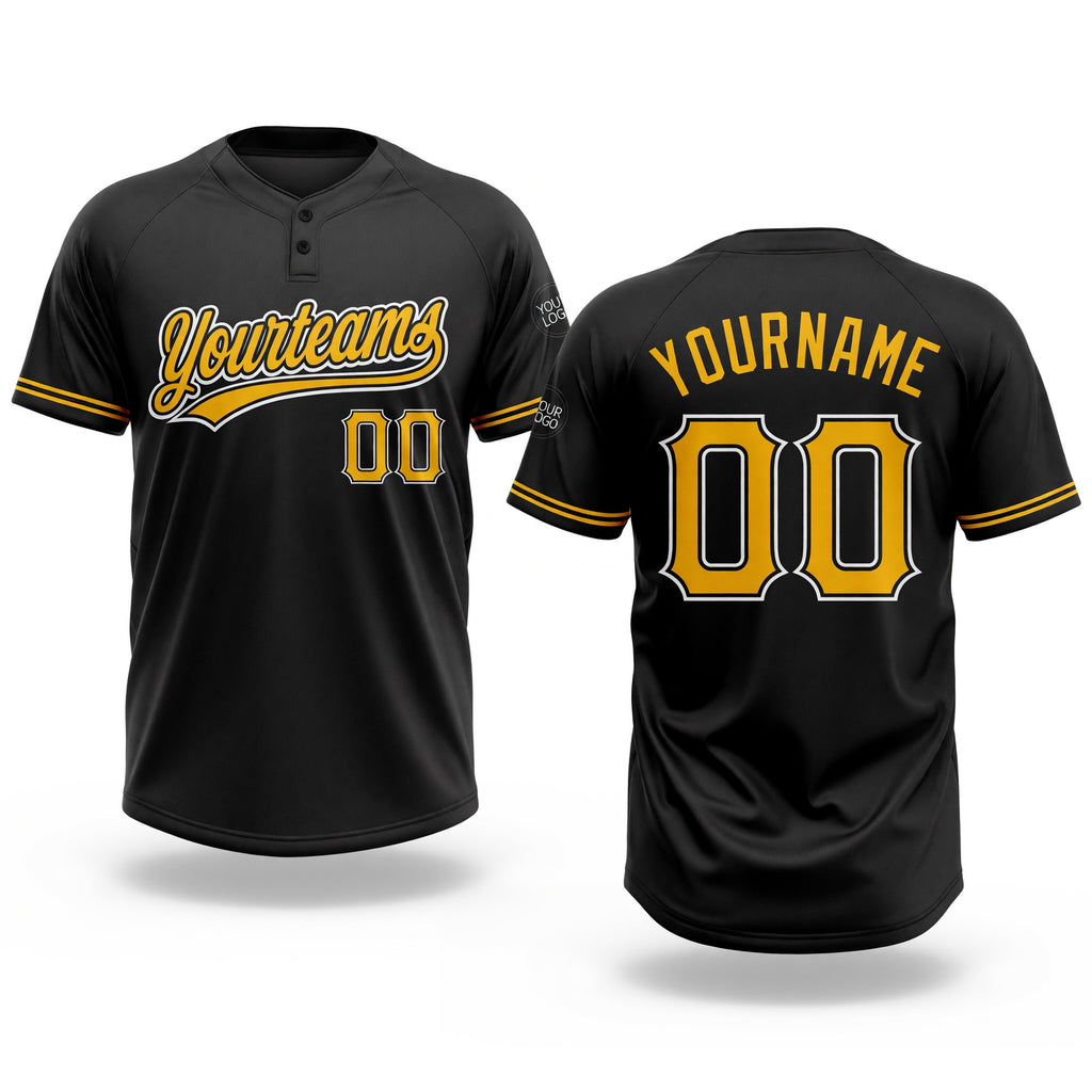 Custom Black Gold-White Two-Button Unisex Softball Jersey