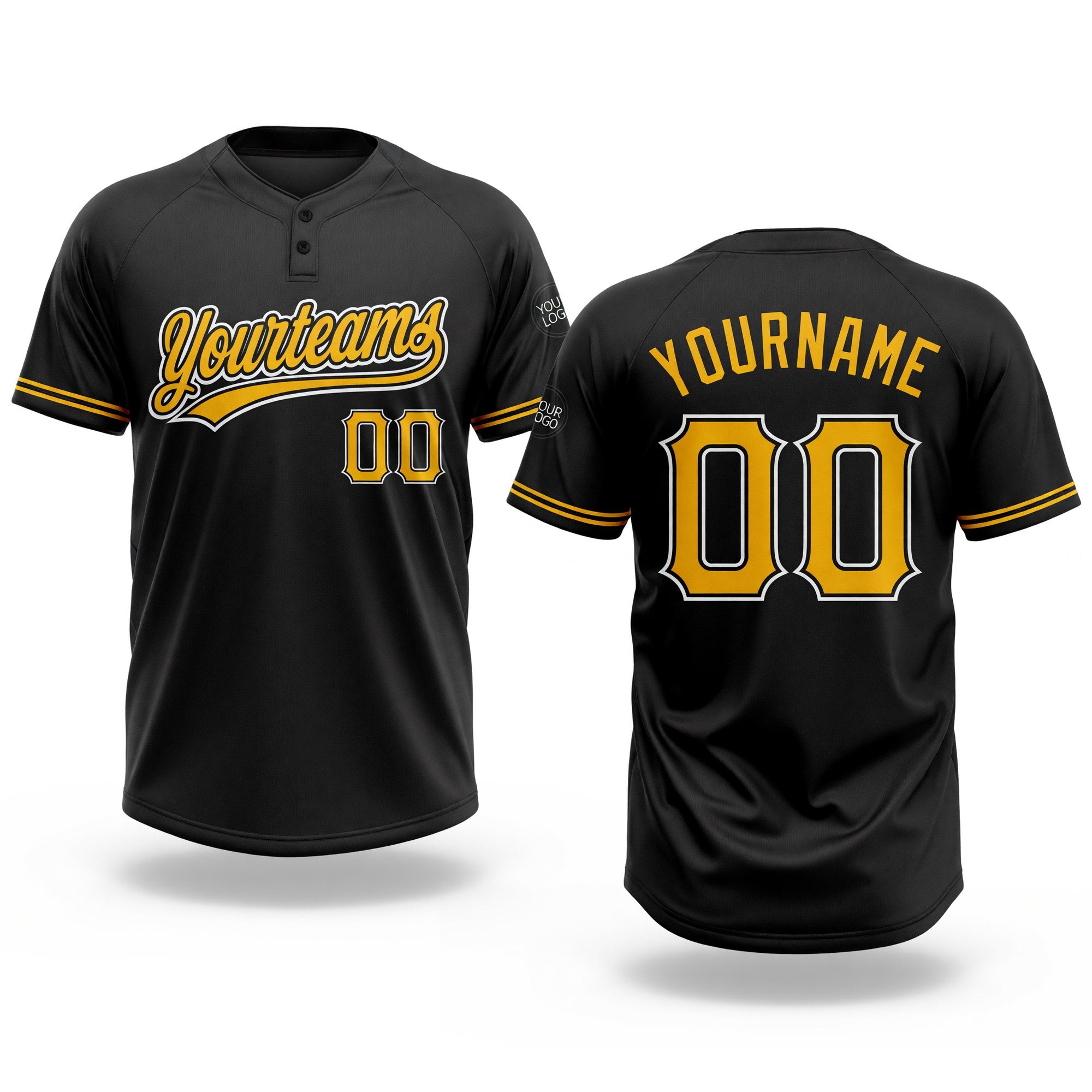 Custom Black Gold-White Two-Button Unisex Softball Jersey
