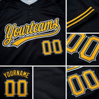 Custom Black Gold-White Two-Button Unisex Softball Jersey detail