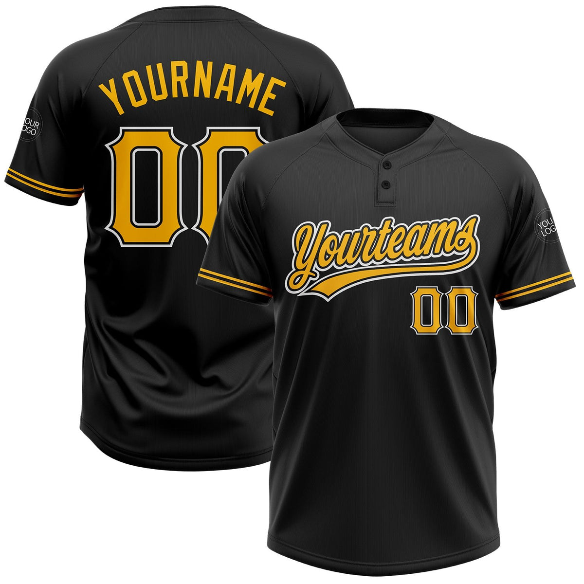 Custom Black Gold-White Two-Button Unisex Softball Jersey photo 1