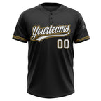 Custom Black White-Old Gold Two-Button Unisex Softball Jersey photo 2